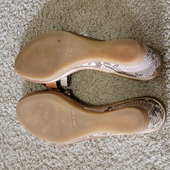 Sesto Meucci Tan Brown Snake Metallic Leather Slides Sandals Wedges Heels - Picture 4 of 5